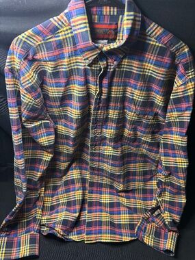 Twenty X Men's Large Plaid Western Long Sleeve Button Up Shirt Red/Blue/Yellow